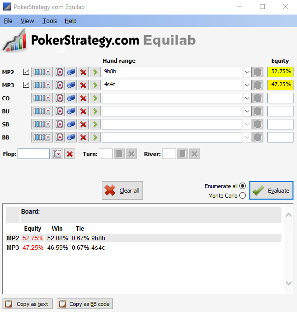 Showcasing of PokerStrategy's Equilab equity calculator