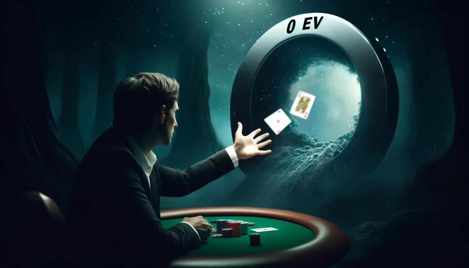 Poker throwing poker hand away. Folding zero EV