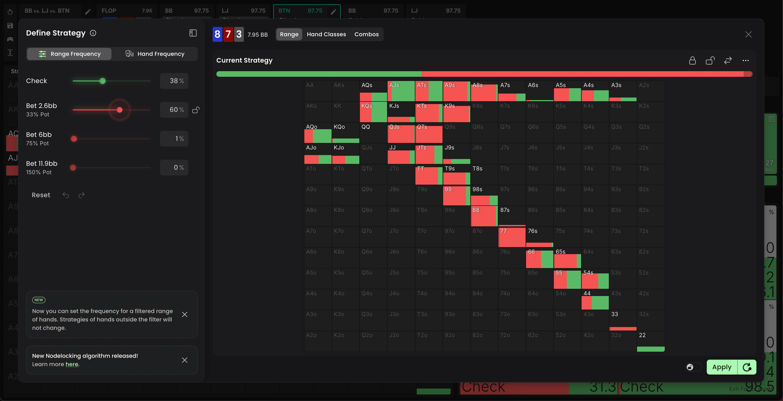 GTO Wizard's node-locking tool