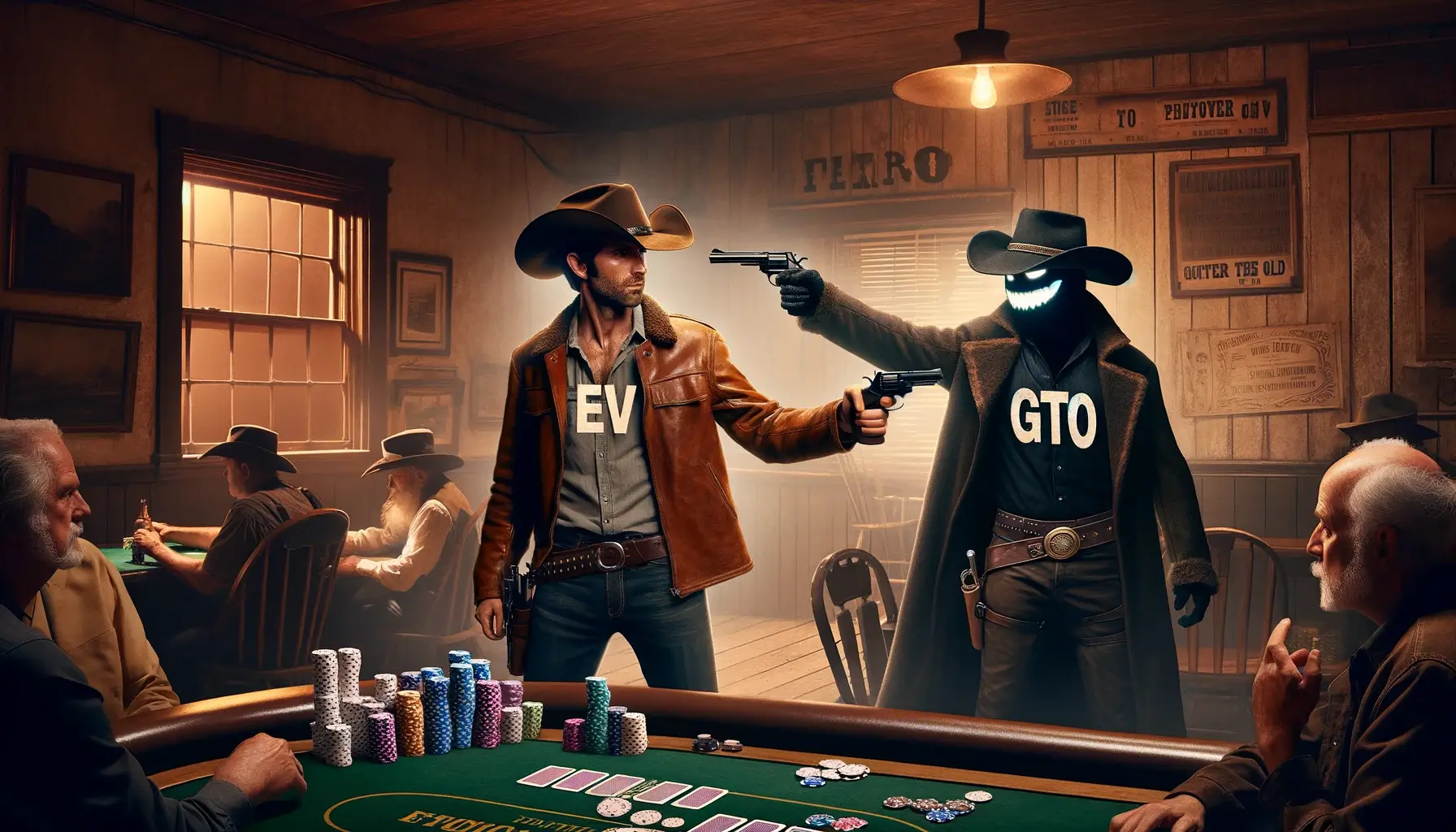 GTO versus EV standoff in old western