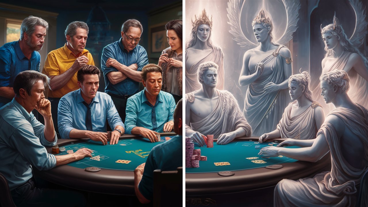 Gods and humans playing poker GTO