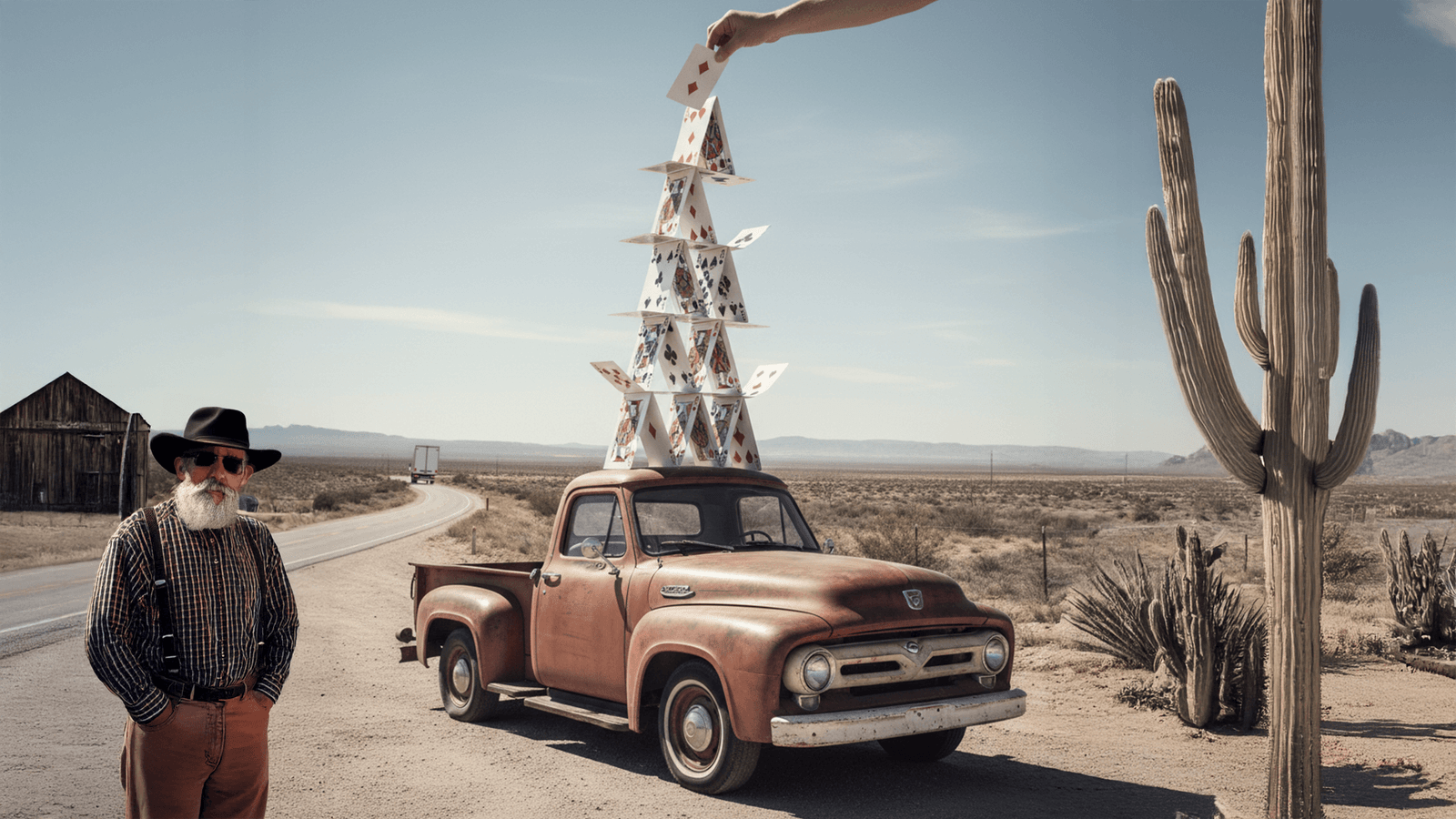 House of Cards on an old truck in the desert
