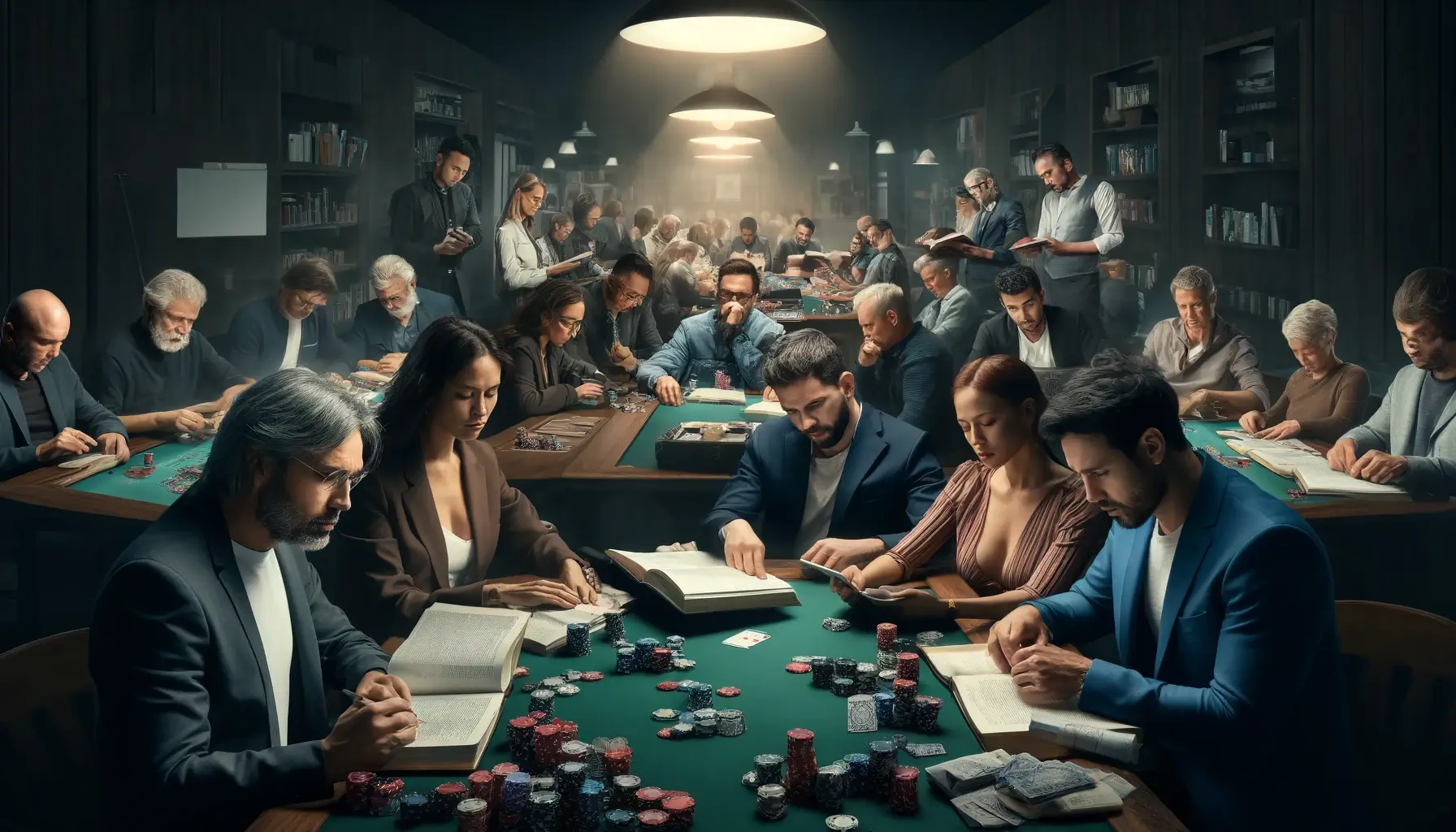 Many poker players studying