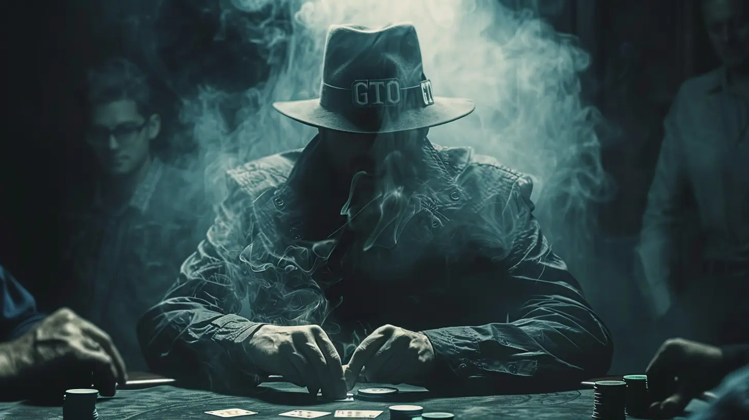 GTO depicted as a mystical figure at a poker table