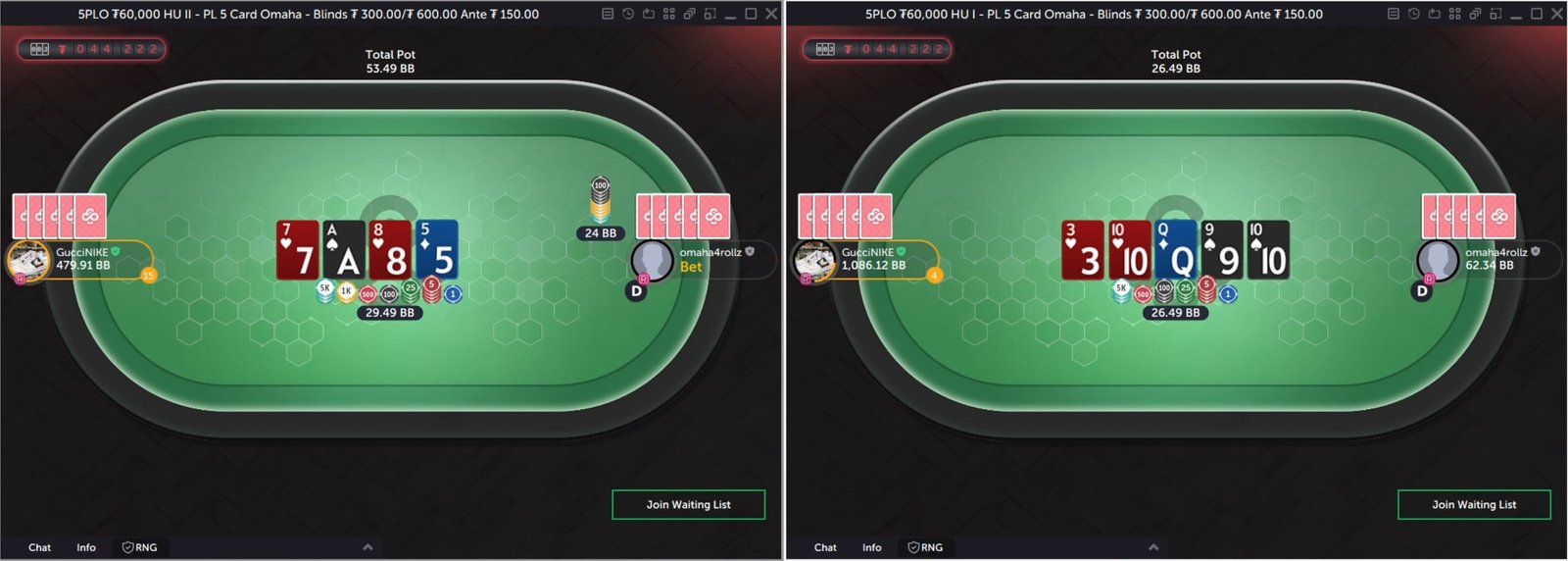 PLO HU Battle between omaha4rollz (Laszlo Bujtas) and Sanita on CoinPoker high stakes