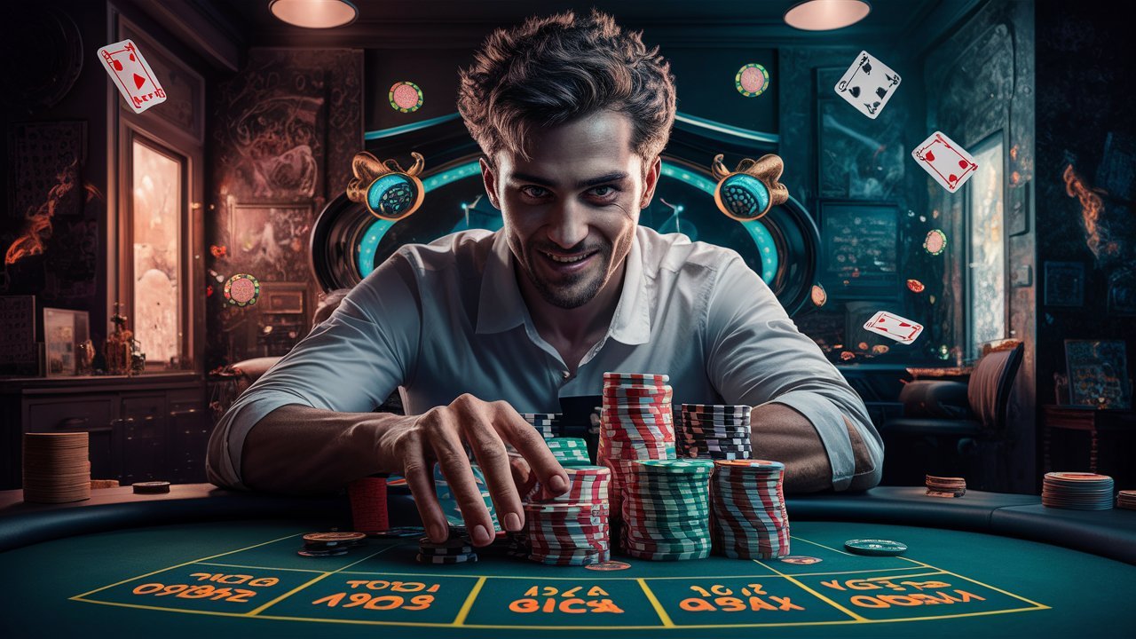 Poker player deciding on bet size