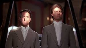 Tom Cruise and Dustin Hoffman coming off the escalator in the movie Rainman.