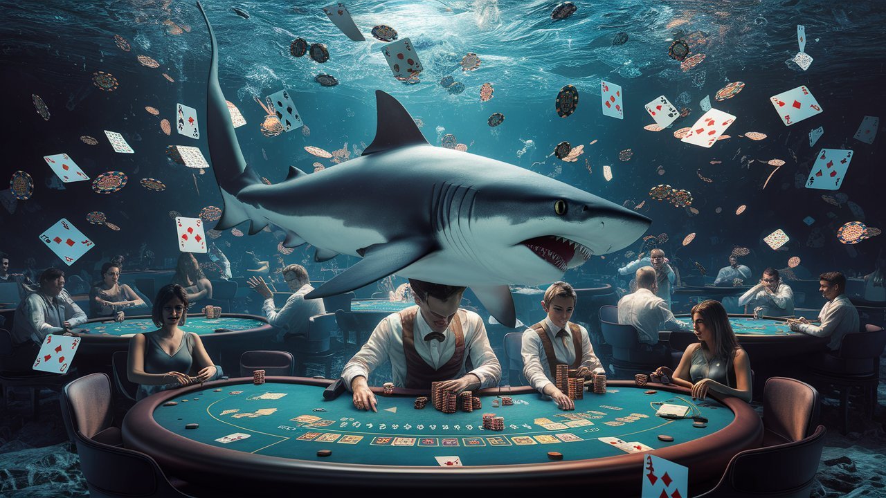 Shark in underwater poker room
