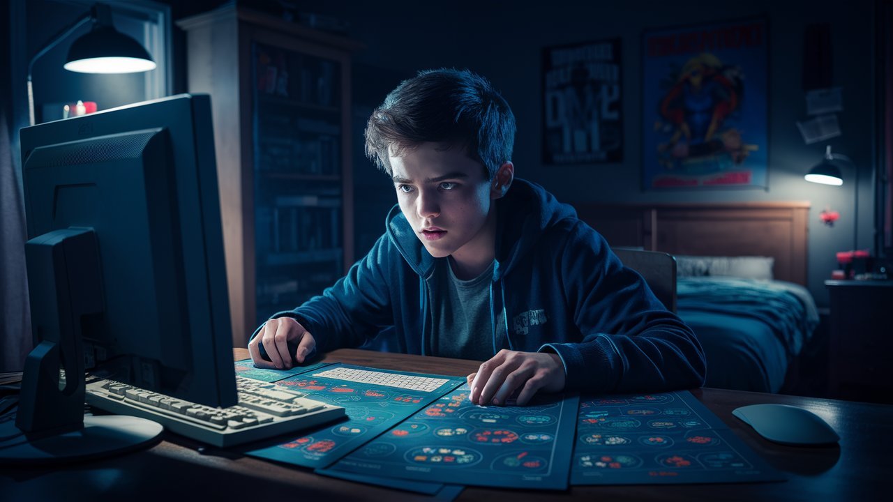 Teenager studying poker