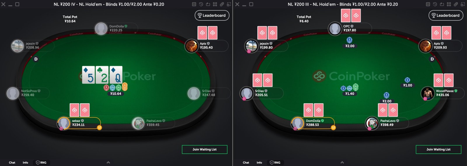 Multi-tabling online poker cash games on CoinPoker.